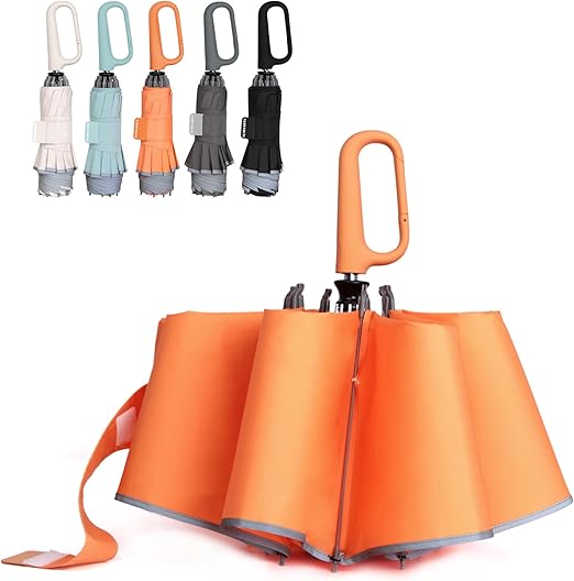 QWB Inverted Umbrella with Carabiner Handle, Compact Wind Proof Umbrellas For Rain and Sun Protection, Portable Reverse Folding Umbrella, Car Umbrella for Women Men, 10 Ribs