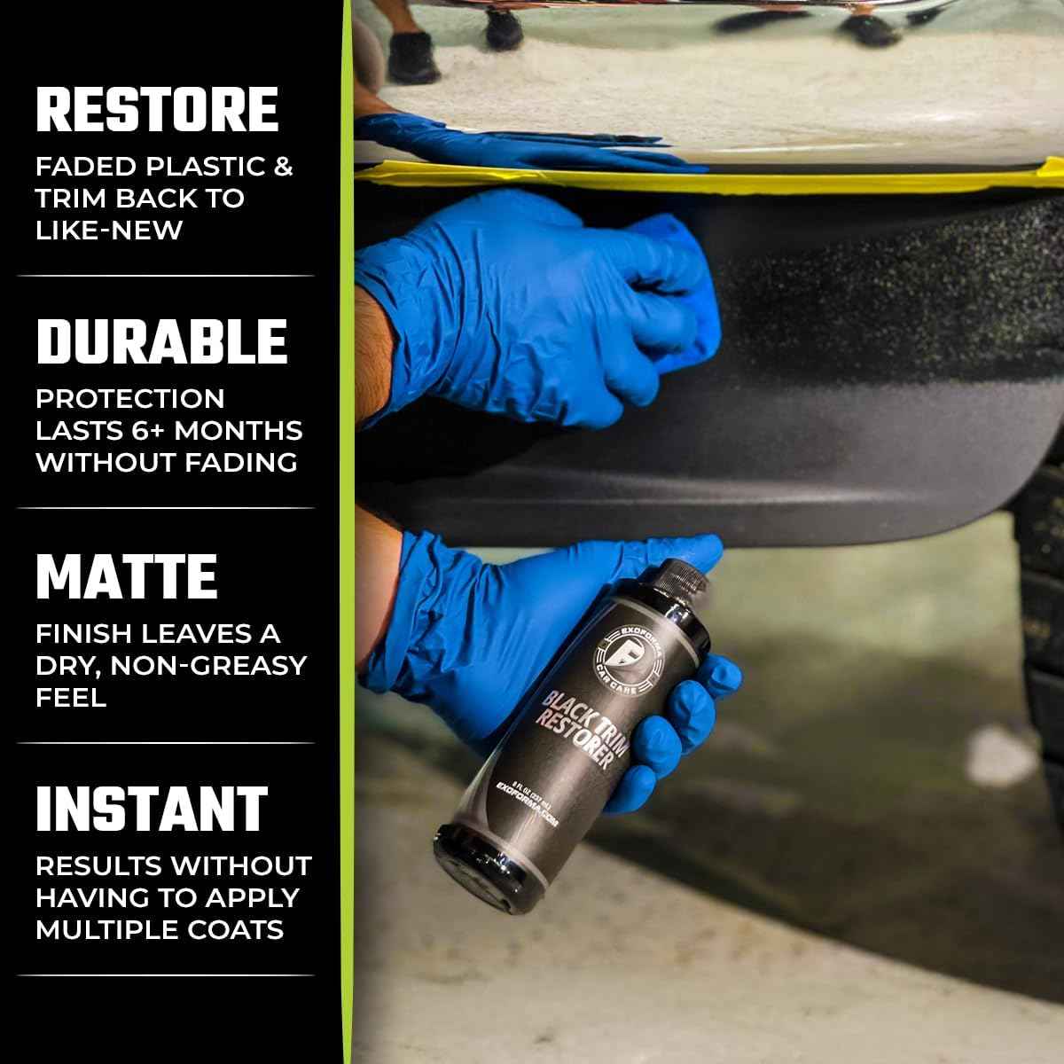 ExoForma Black Trim Restorer - Lasts 6+ Months, Dye Infused Waterproof Plastic Restorer for Cars - Perfect for Faded Bumpers, Trim & Vinyl on Jeeps, Truck Beds, Avalanches & ATVs
