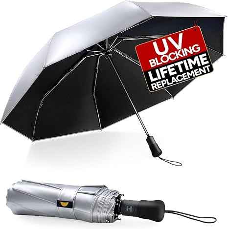 UPF 50+ UV Umbrella for Sun Protection, 42/46 Inch Silver Compact Travel Umbrella Windproof, Under 0.9 Pound Folding with Auto Open Close Portable UV Blocking
