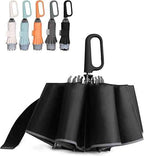 QWB Inverted Umbrella with Carabiner Handle, Compact Wind Proof Umbrellas For Rain and Sun Protection, Portable Reverse Folding Umbrella, Car Umbrella for Women Men, 10 Ribs