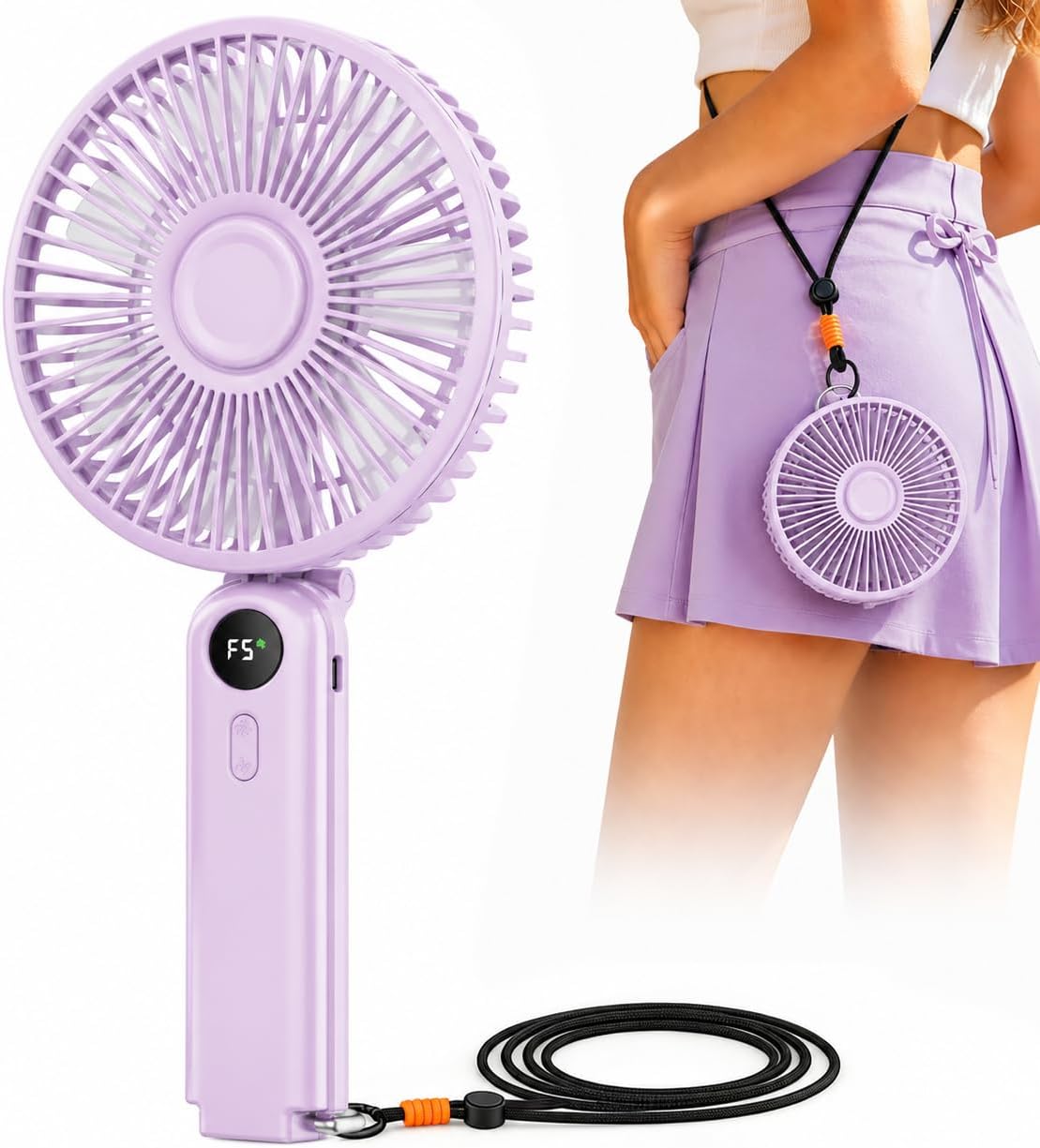 Portable Handheld Fan, 10000mAh Rechargeable Personal Fan for 40H, 6-Inch Ultra Quiet Foldable Hand Fan, 5-Speed Gentle Airflow Battery Operated Fans for Travel Outdoor Lash Makeup Gifts for Women