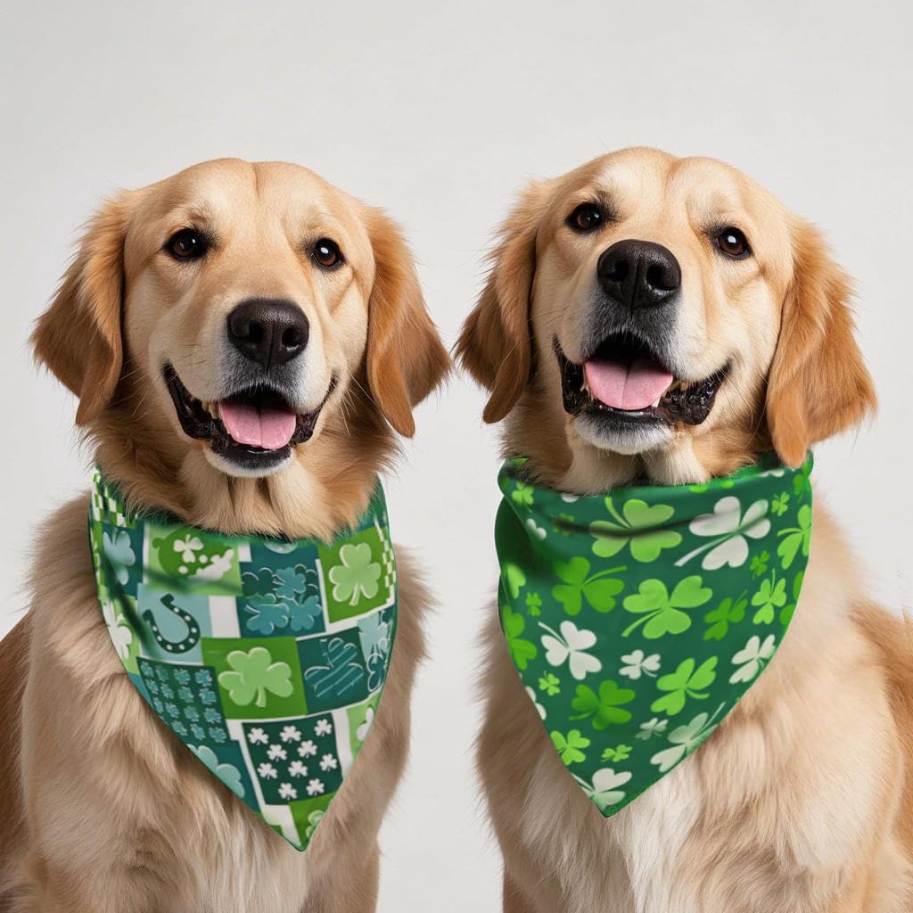 2PCS Christmas Dog Bandanas – Red and Green Plaid with Tassels