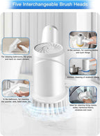 Electric Spin Scrubber - Cordless IPX7 Waterproof Shower Scrubber with 2 Speed Settings and 6 Replaceable Heads，Electric Cleaning Brush for Bathroom，Kitchen and Windows