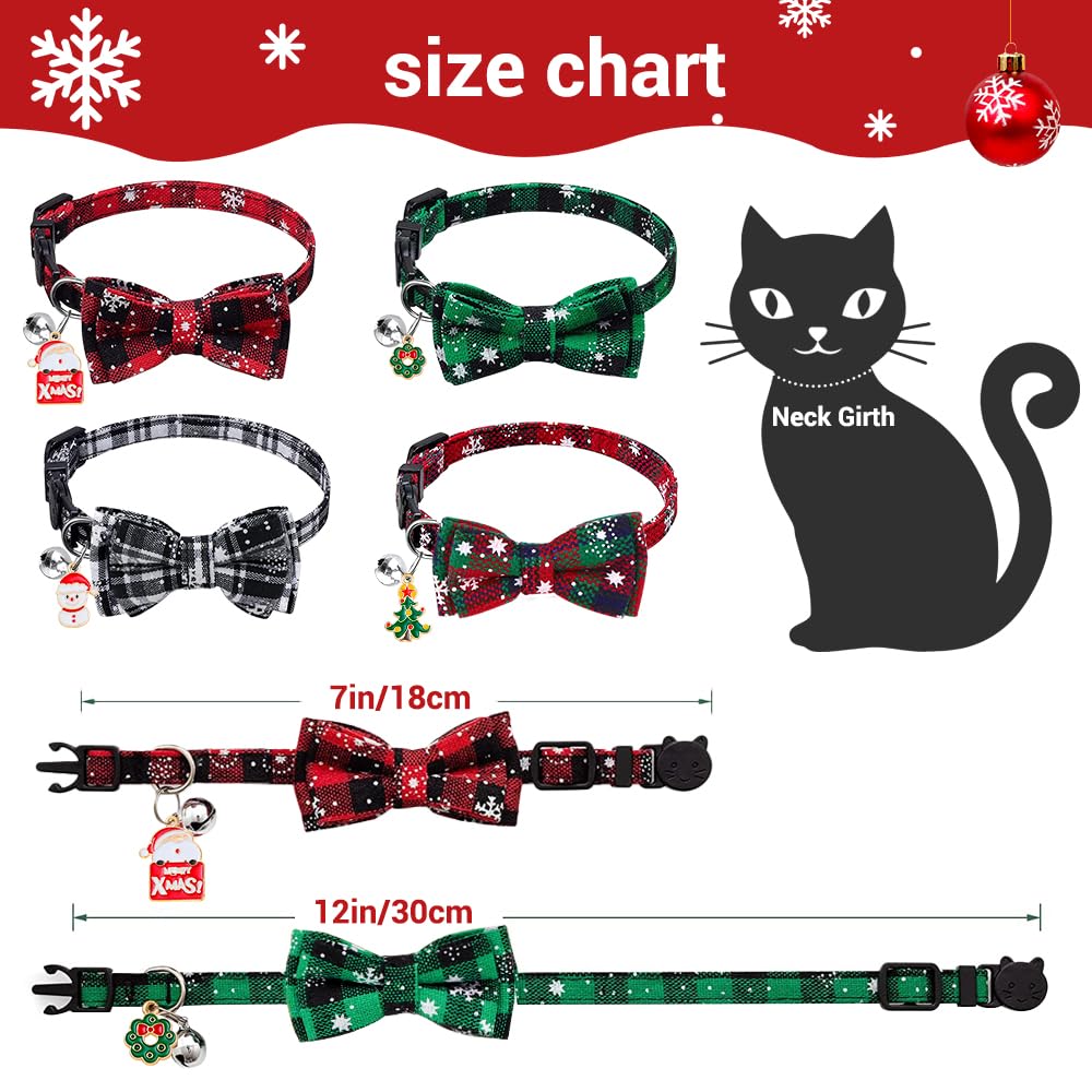 4 Pack Christmas Cat Collars with Bow Tie & Bell