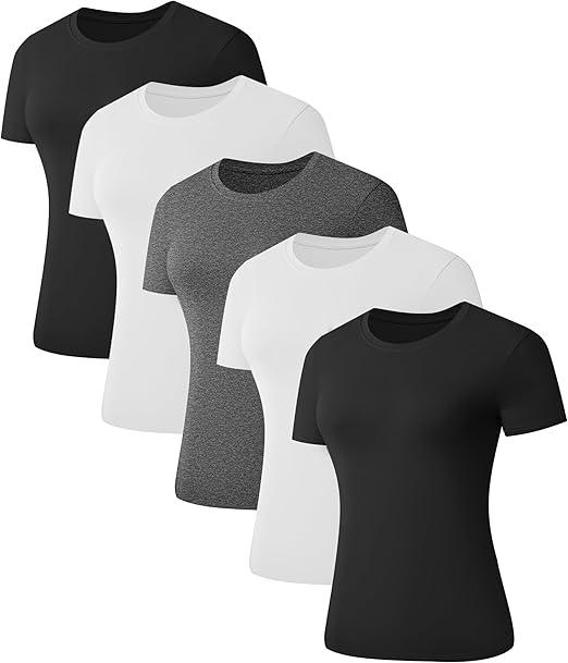 Kinglaman 1/5 Pack Women's Short Sleeve Basic T Shirts Tees Slim Fit Tops | Soft plain fabric, Trendy 2026 basic, Crew neck tees, Fitted summer casual workouts