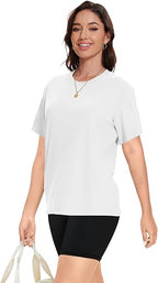 Kinglaman 4 Pack Women Basic T Shirts Tees Workout Short Sleeve Casual Tops | Loose fit, Crew neck, Athletic gym tops, Soft fabric for daily workout wear