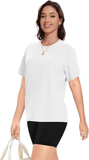 Kinglaman 4 Pack Women Basic T Shirts Tees Workout Short Sleeve Casual Tops | Loose fit, Crew neck, Athletic gym tops, Soft fabric for daily workout wear