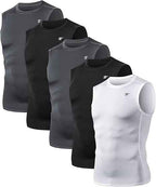 5 Pack Men's Athletic Compression Shirts Sleeveless Workout Tank Top Sports Base Layer Running Basketball