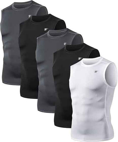 5 Pack Men's Athletic Compression Shirts Sleeveless Workout Tank Top Sports Base Layer Running Basketball