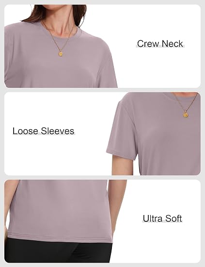 Kinglaman 4 Pack Women Basic T Shirts Tees Workout Short Sleeve Casual Tops | Loose fit, Crew neck, Athletic gym tops, Soft fabric for daily workout wear