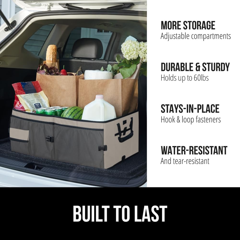 GORILLA GRIP Trunk Organizer for SUV and Cars, Large Capacity Collapsible Car Trunk Storage Organizer, Heavy Duty Car Accessories, Gifts for Mom and Dad, Slip & Water Resistant Multi Compartment