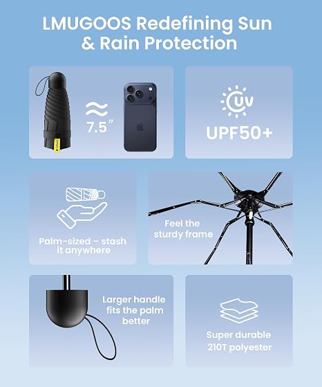 3 Pack Mini Travel Folding Umbrella,UPF 50+ UV Compact Portable Sun | Rainproof & Pocket-Friendly Size, Lightweight to Fit Backpacks, Handbags & Pockets, Perfect for Kids, Women & Men