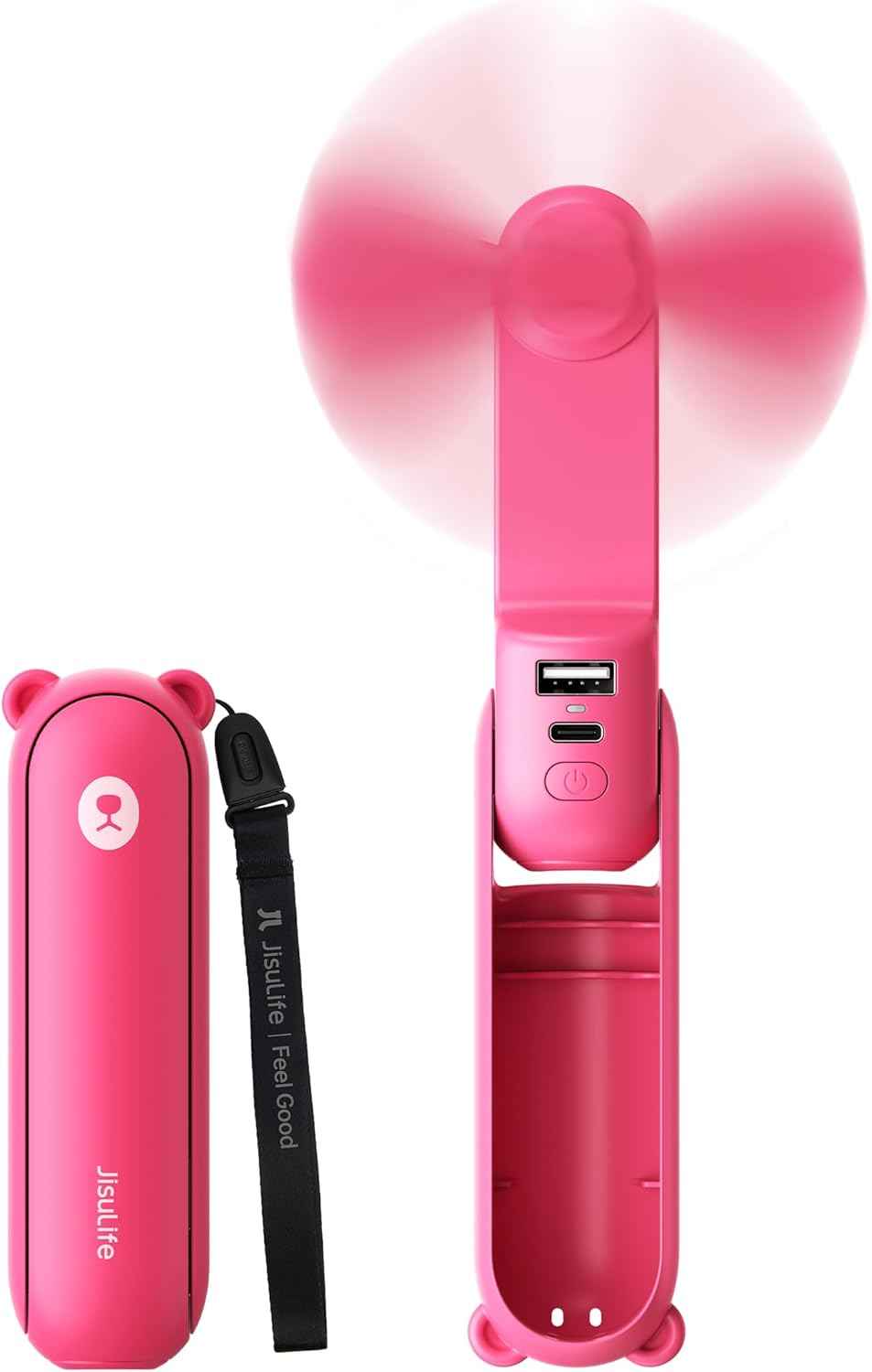 JISULIFE 3 IN 1 Handheld Mini Fan - Portable Fan & Power Bank & Flashlight, 19H Max Cooling, USB Rechargeable, Pocket-Sized for Travel, Cruise, Concerts, Makeup, 2026 Summer Gifts for Women