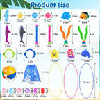 YUJUN Pool Diving Swimming Toys, Summer Underwater Game Toys with Pool Fishes Dive Sticks Rings Gems Storage Bag for Kids Swim Birthday Party Favors