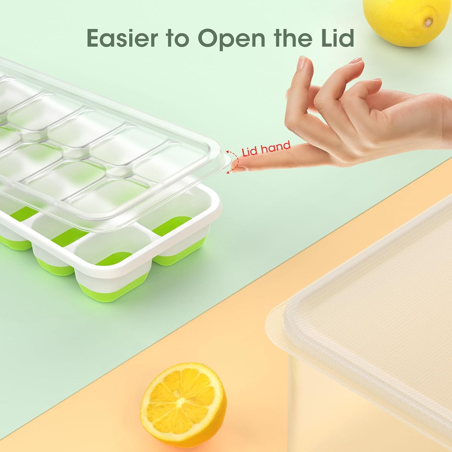 DOQAUS Ice Cube Tray with Lid and Bin - 4 Pack Silicone Ice Cube Trays for Freezer, Stackable Ice Bucket Kits with Storage Container & Scoop for Kitchen