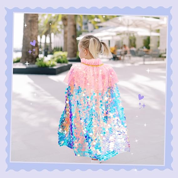 Meland Princess Dress Up for Girls 3-8, Mermaid Cape with Crown, Dress Up Clothes Birthday Gift Toys for Girls Toddlers