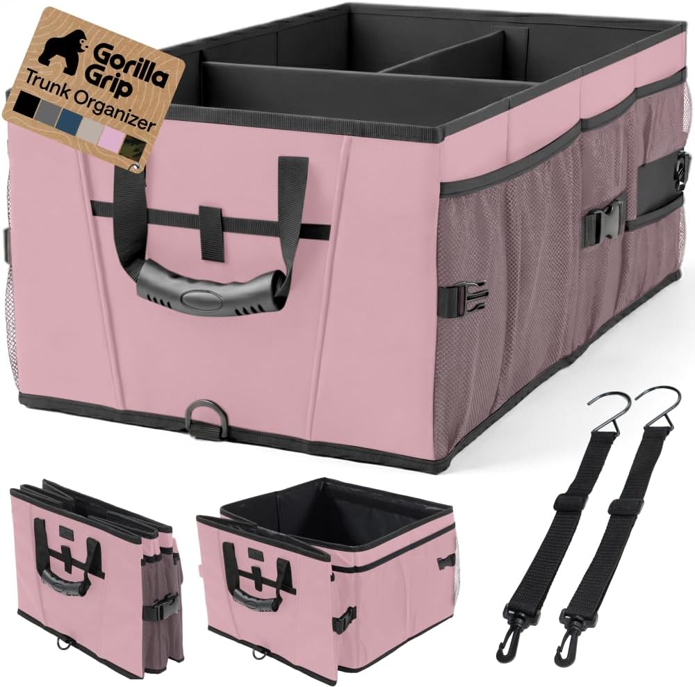 GORILLA GRIP Trunk Organizer for SUV and Cars, Large Capacity Collapsible Car Trunk Storage Organizer, Heavy Duty Car Accessories, Gifts for Mom and Dad, Slip & Water Resistant Multi Compartment