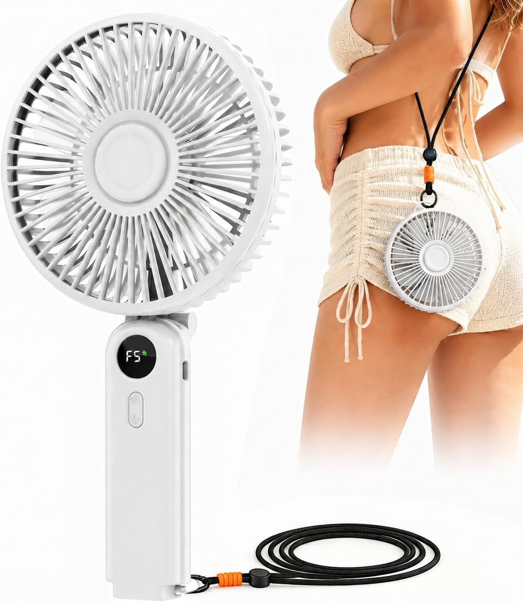 Portable Handheld Fan, 10000mAh Rechargeable Personal Fan for 40H, 6-Inch Ultra Quiet Foldable Hand Fan, 5-Speed Gentle Airflow Battery Operated Fans for Travel Outdoor Lash Makeup Gifts for Women