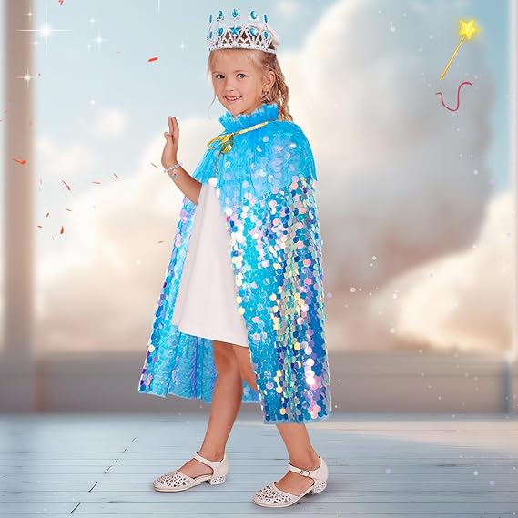 Meland Princess Dress Up for Girls 3-8, Mermaid Cape with Crown, Dress Up Clothes Birthday Gift Toys for Girls Toddlers
