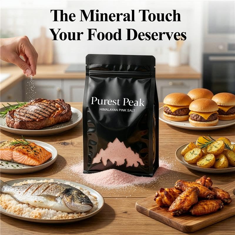 Purest Peak Fine Grain Himalayan Pink Salt – Pure Gourmet Food Grade Chef Salt, Fine Grain Sea Salt, Natural Rock Salt, Kosher, Vegan, and Gluten Free