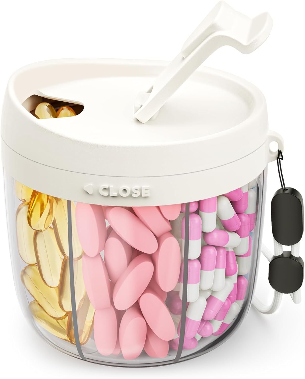 AMOOS Cute Pill Dispenser with 7 Large Compartments, Portable Pill Bottle Organizer with Wide Opening for Easy Use, Anti-Mix Pill Organizer for Travel, BPA-Free Pill Container