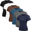 TNNZEET 6 Pack Womens Shirts - Short Sleeve Slim Fit Tight Crop Tops Spring Summer Clothes Basic Tees for Workout Gym Casual