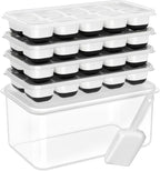 DOQAUS Ice Cube Tray with Lid and Bin - 4 Pack Silicone Ice Cube Trays for Freezer, Stackable Ice Bucket Kits with Storage Container & Scoop for Kitchen