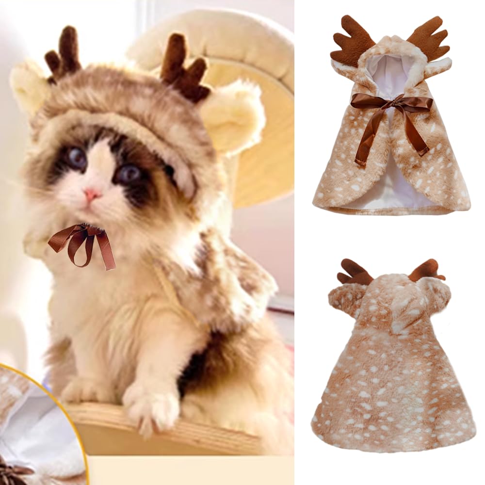 ANIAC Pet Christmas Costume – Cozy Cloak & Hat Set for Cats and Small Dogs