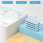 DOQAUS Ice Cube Tray with Lid and Bin - 4 Pack Silicone Ice Cube Trays for Freezer, Stackable Ice Bucket Kits with Storage Container & Scoop for Kitchen