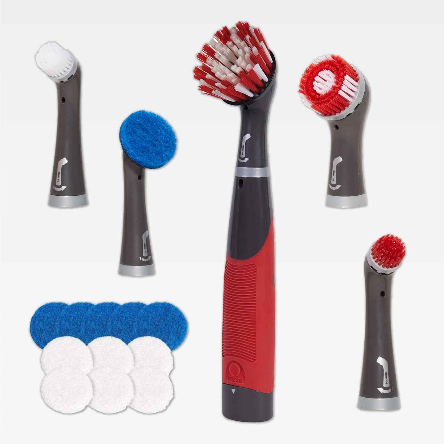 Rubbermaid Reveal Power Scrubber 18-Piece Kit, Cordless Electric Battery Powered Scrub Brush, Water Resistant, for Home/Kitchen/Bathroom/Grout/Tile/Shower/Tub