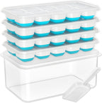 DOQAUS Ice Cube Tray with Lid and Bin - 4 Pack Silicone Ice Cube Trays for Freezer, Stackable Ice Bucket Kits with Storage Container & Scoop for Kitchen
