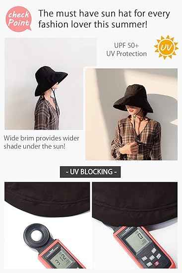 Wide Brim Bucket Hat - UPF50+ Protection Travel Beach Sun Hat with Semi-Rigid Adjustable Foldable Brim