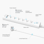 Tapo Smart Wi-Fi Power Strip, Matter, P316M, Energy Monitoring | Surge Protection, 6 Individually Controlled Outlets & 3 USB Ports, Works with Alexa, Google Assistant, Siri & Bixby