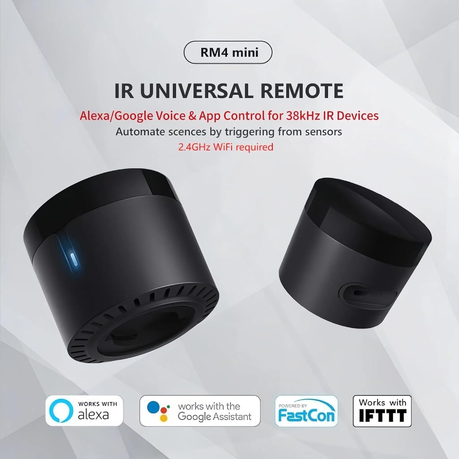 BroadLink RM4mini Smart Remote Hub - WiFi IR Blaster for TV Remote, Smart AC Controller, Works with Alexa/Google Home/IFTTT | TV Smart Remote Works with Alexa/Google Home/IFTTT, 360° 38KHz IR Blaster, Voice Control, Only Support 2.4GHz WiFi