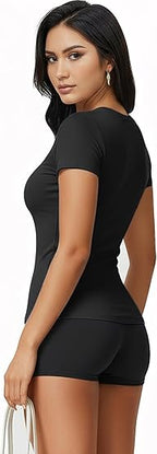 Kinglaman 1/5 Pack Women's Short Sleeve Basic T Shirts Tees Slim Fit Tops | Soft plain fabric, Trendy 2026 basic, Crew neck tees, Fitted summer casual workouts