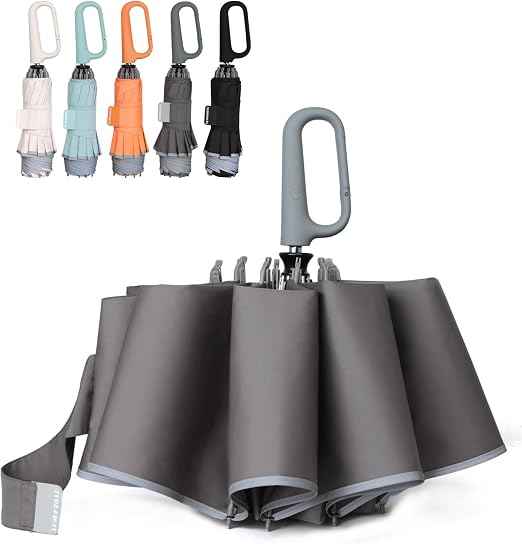 QWB Inverted Umbrella with Carabiner Handle, Compact Wind Proof Umbrellas For Rain and Sun Protection, Portable Reverse Folding Umbrella, Car Umbrella for Women Men, 10 Ribs