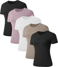 Kinglaman 1/5 Pack Women's Short Sleeve Basic T Shirts Tees Slim Fit Tops | Soft plain fabric, Trendy 2026 basic, Crew neck tees, Fitted summer casual workouts