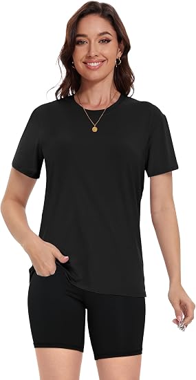 Kinglaman 4 Pack Women Basic T Shirts Tees Workout Short Sleeve Casual Tops | Loose fit, Crew neck, Athletic gym tops, Soft fabric for daily workout wear