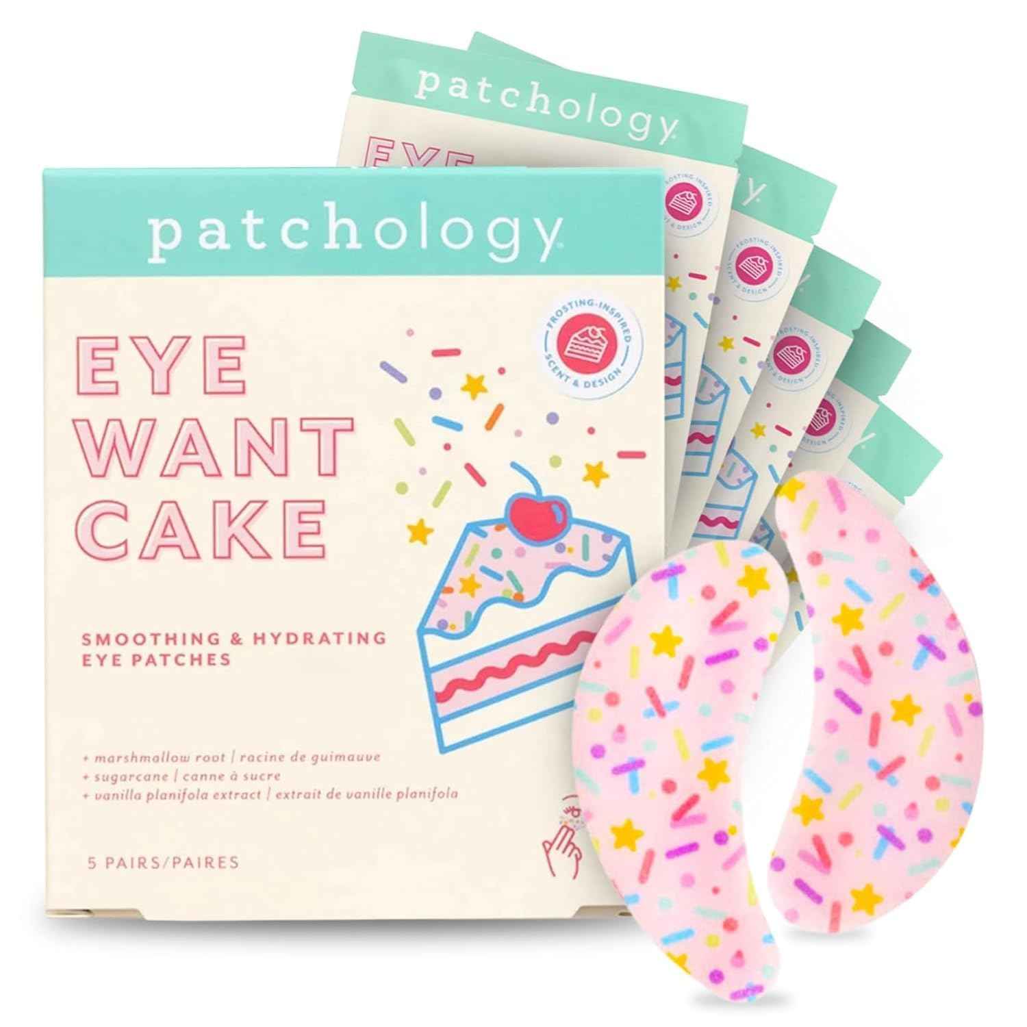 Eye Want Cake Hydrating & Smoothing Eye Patches – Under Eye Masks for Puffy Eyes, Dark Circles, and Fine Lines – Birthday Cake Inspired Self-Care Essentials, 5-Pack