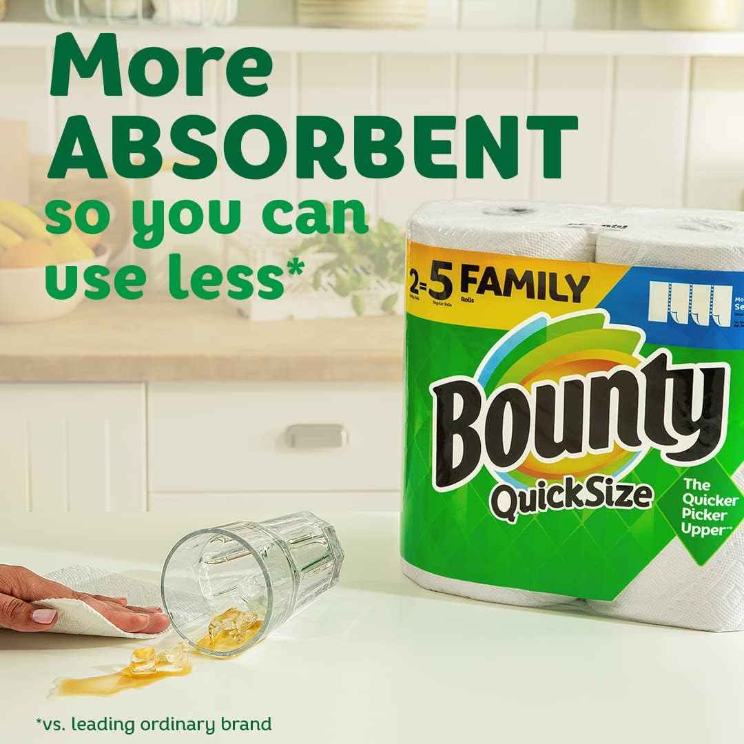 Bounty Paper Towels Quick Size, White, 16 Family Rolls = 40 Regular Rolls