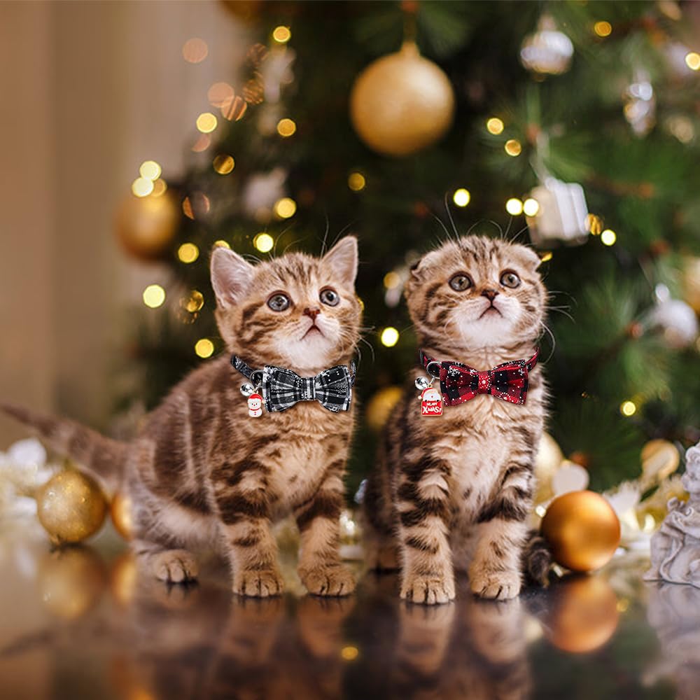 4 Pack Christmas Cat Collars with Bow Tie & Bell