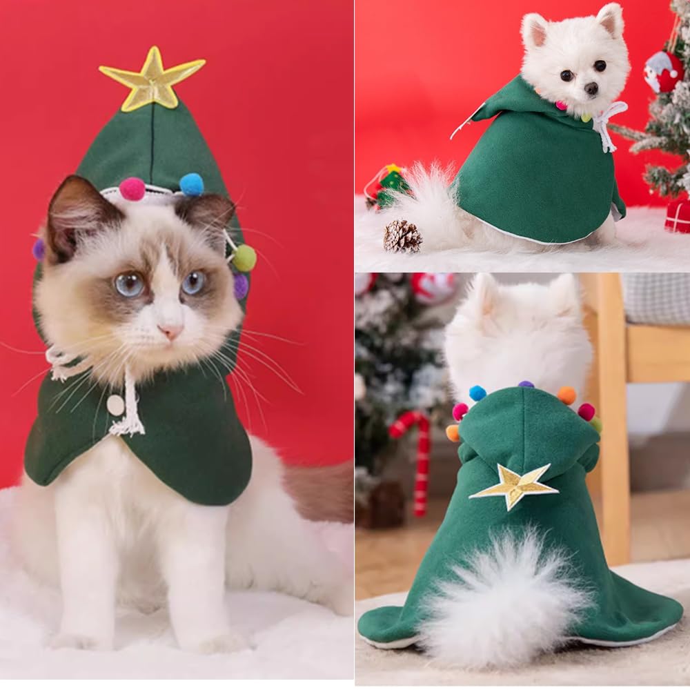 ANIAC Pet Christmas Costume – Cozy Cloak & Hat Set for Cats and Small Dogs