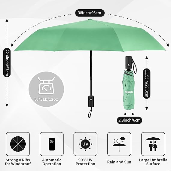 Windproof Travel Umbrella - Automatic Umbrellas for Rain, Compact Folding Umbrella with UV Protection, Lightweight Portable Design for Backpack/Walking/Car, Sun & Storm Ready