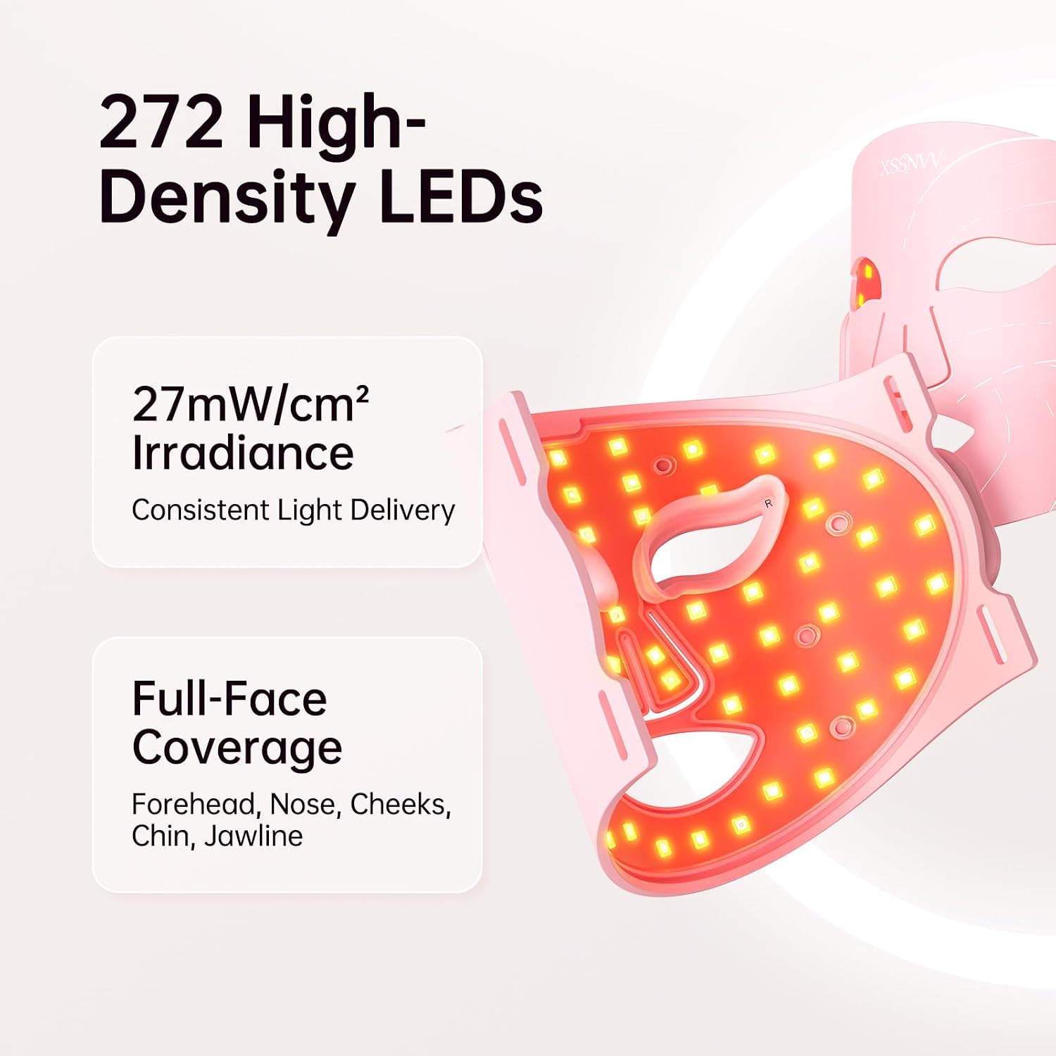 Red Light Therapy for Face – Cordless LED Face Mask with 4 Light Modes (NIR 850nm, Red 630nm, Blue, Amber), 272 LEDs, 10-Min Timer, Rechargeable for Glowing Skin at Home