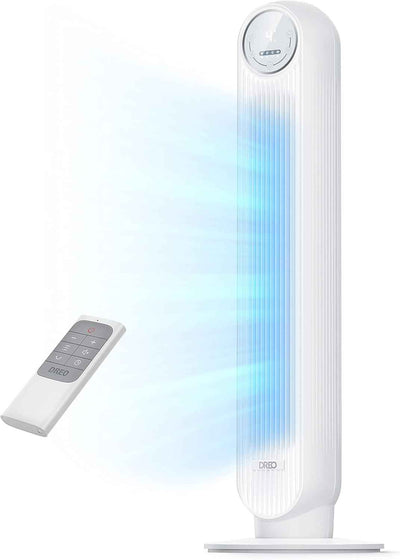 DREO Tower Fan for Bedroom, 2026 Upgraded DC Motor, 28ft/s High Velocity, 20dB Ultra Quiet Standing Fan, 8 Speeds 4 Modes, 90° Oscillating Bladeless Fan for Indoors, Floor Fans with Remote