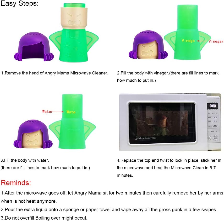 Angry Mom Microwave Cleaner, Mad Mama Microwave Steam Cleaner, Just Add Vinegar and Water, Easily Cleans the Crud in Minutes