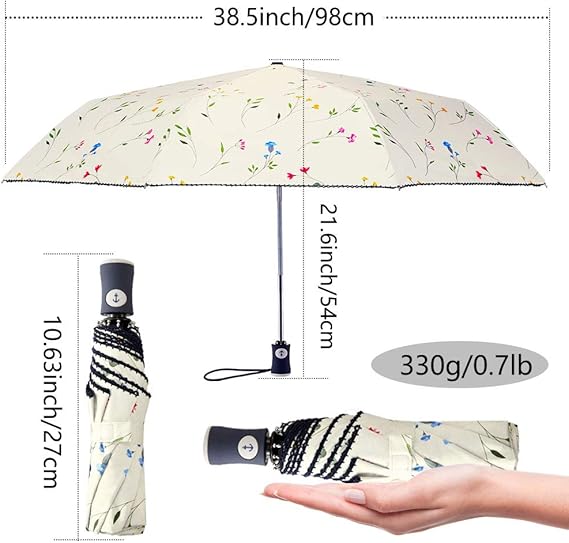 Sun Umbrella Compact Folding Travel Umbrella Auto Open and Close for Windproof, Rainproof & 99.9% UV Protection Parasol with Black Anti-UV Coating