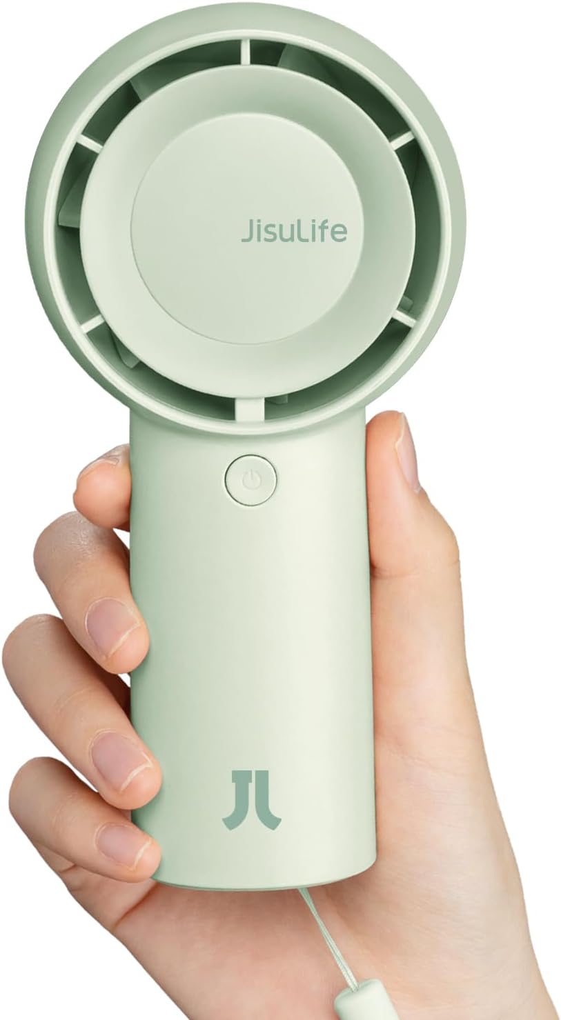 JISULIFE Handheld Portable Turbo Fan [16H Max Cooling Time], 4000mAh USB Rechargeable Personal Battery Operated Mini Small Pocket Fan with 5 Speeds for Travel/Outdoor/Vacation/Concerts