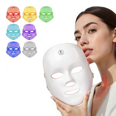 LED Face Mask Light Therapy,LED Light Therapy Mask for Face，Portable 7 Colors LED Facial Skin Care Mask for Home Use,Rechargeable