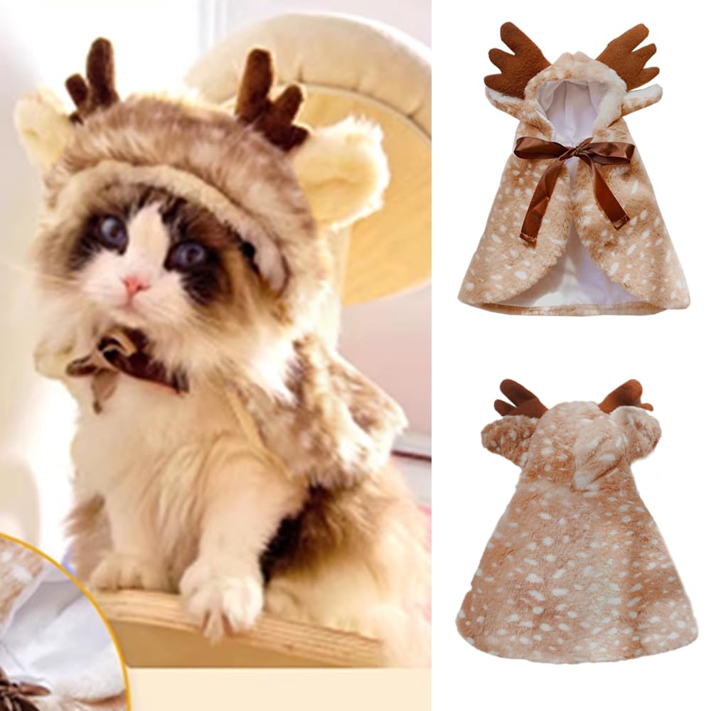 ANIAC Pet Christmas Costume – Cozy Cloak & Hat Set for Cats and Small Dogs